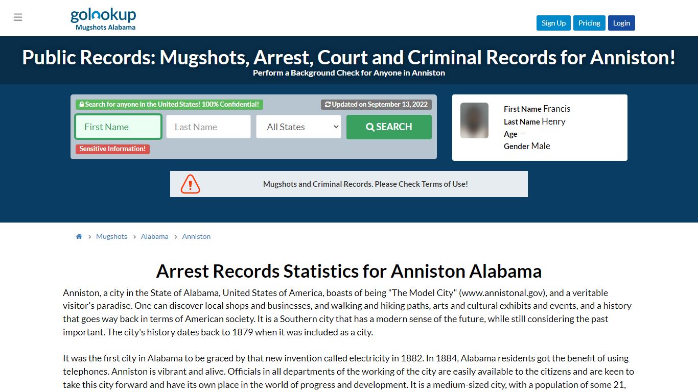 Mugshots Anniston, Arrest Records Anniston - GoLookUp